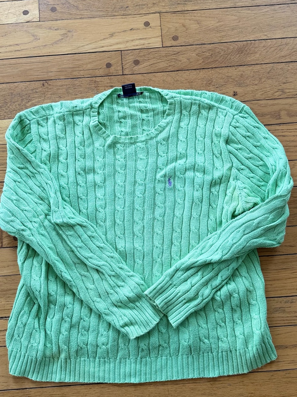 Vintage Ralph LaurenCable-Knit Crewneck Sweater in bright green with purple polo